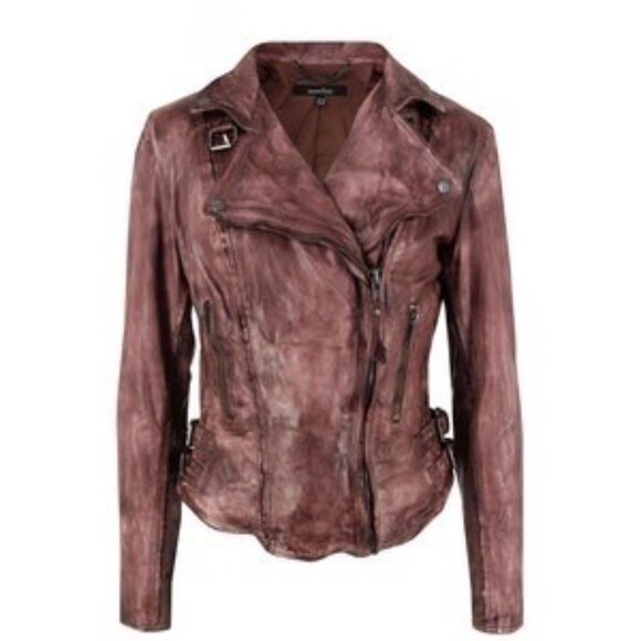 Muubaa x Free People Edgy Distressed Brown Leather Moto Biker Jacket Luxury Boho - Picture 16 of 16